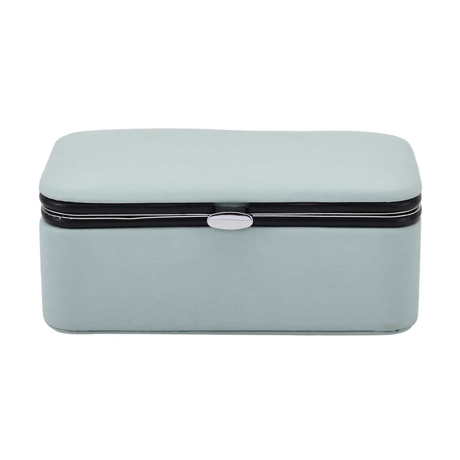 PU-Schmuck-Organizer mit Legierungsrand und Samtfutter, 12x7,5x5 cm, Blau