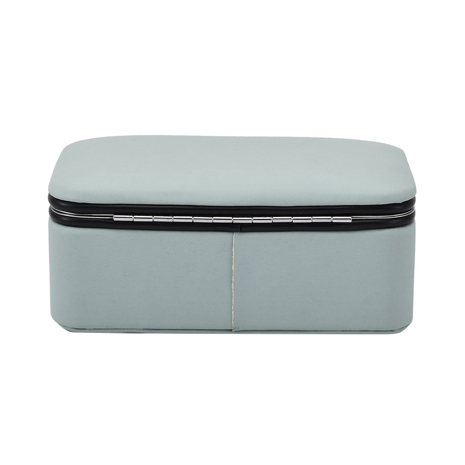 PU-Schmuck-Organizer mit Legierungsrand und Samtfutter, 12x7,5x5 cm, Blau