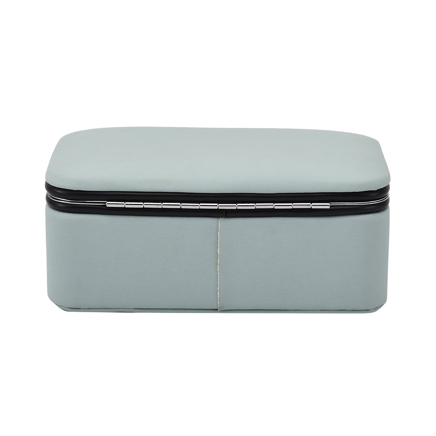 PU-Schmuck-Organizer mit Legierungsrand und Samtfutter, 12x7,5x5 cm, Blau