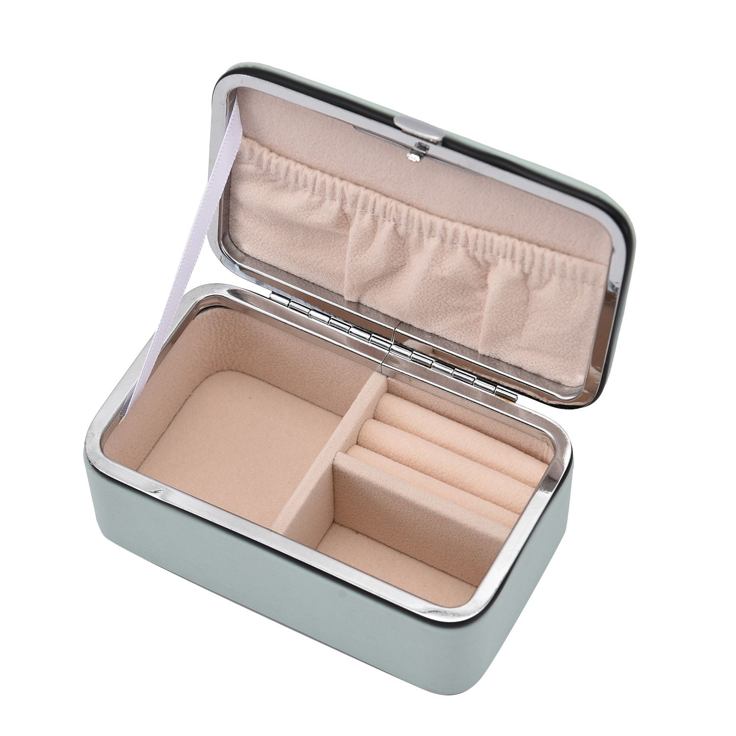 PU-Schmuck-Organizer mit Legierungsrand und Samtfutter, 12x7,5x5 cm, Blau