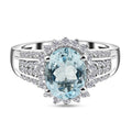 Espirito Santo Aquamarin und weißer Zirkon-Ring, 925 Silber platiniert (Größe 16.00) ca. 2,15 ct