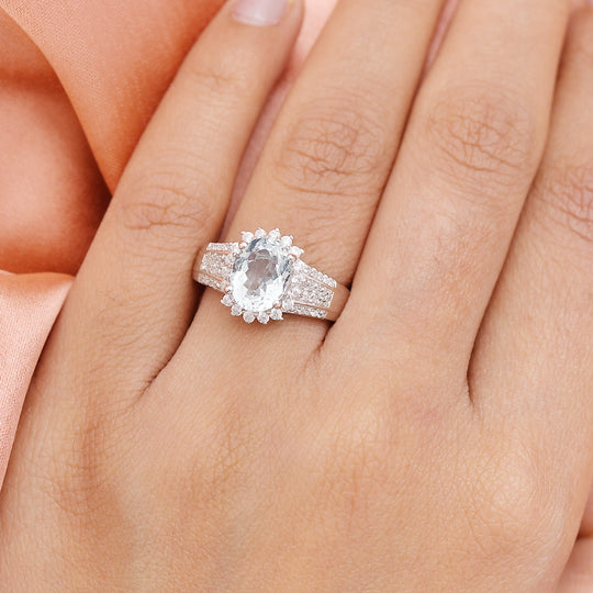 Espirito Santo Aquamarin und weißer Zirkon-Ring, 925 Silber platiniert ca. 2.15 ct