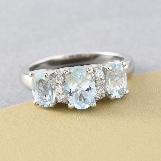 Espirito Santo Aquamarin-Ring, 925 Silber platiniert ca. 1,59 ct