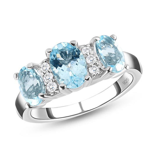 Espirito Santo Aquamarin-Ring, 925 Silber platiniert ca. 1,59 ct
