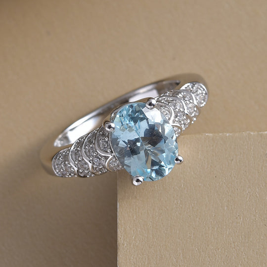 Espirito Santo Aquamarin und weißer Zirkon-Ring, 925 Silber platiniert ca. 2,15 ct