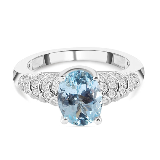 Espirito Santo Aquamarin und weißer Zirkon-Ring, 925 Silber platiniert ca. 2,15 ct