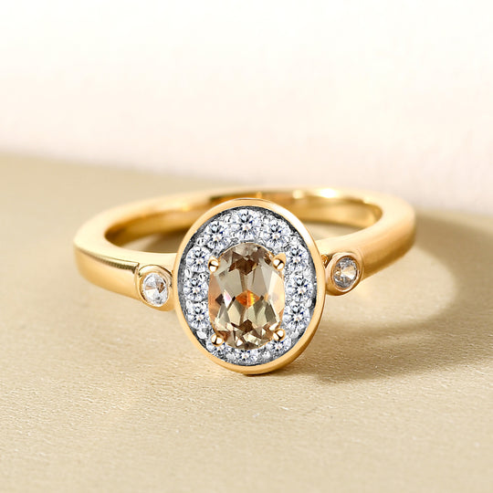 AAA Turkizit und weißer Zirkon-Ring, 925 Silber Gelbgold Vermeil ca. 0,79 ct