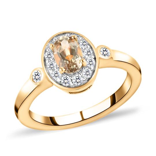 AAA Turkizit und weißer Zirkon-Ring, 925 Silber Gelbgold Vermeil ca. 0,79 ct