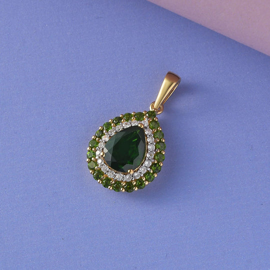 Natürlicher Chromdiopsid-Anhänger, 925 Silber vergoldet ca. 3,42 ct