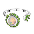 Natürlicher, äthiopischer Welo Opal und natürlicher Chromdiopsid-Ring, 925 Silber platiniert (Größe 16.00) ca. 0,96 ct