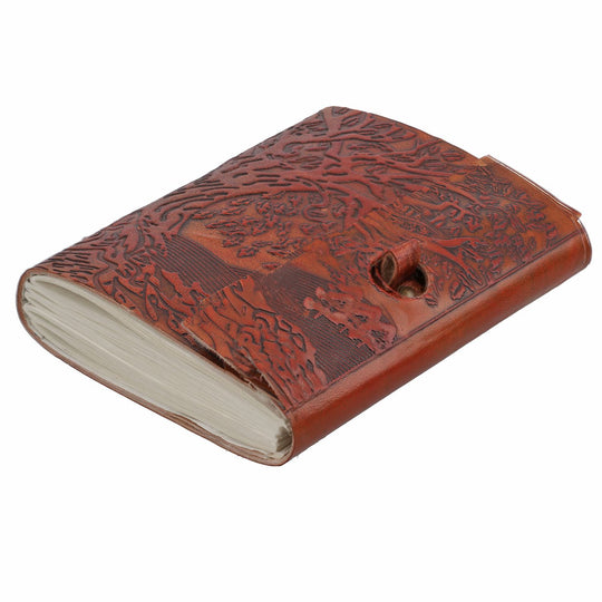 Handgefertigtes Lebensbaum-Journal aus 100% echtem Leder mit Holzstift, rot