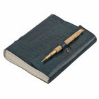 Handgefertigtes Segelboot Journal aus 100% echtem Leder mit Holzstift, blaugrün