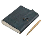 Handgefertigtes Segelboot Journal aus 100% echtem Leder mit Holzstift, blaugrün