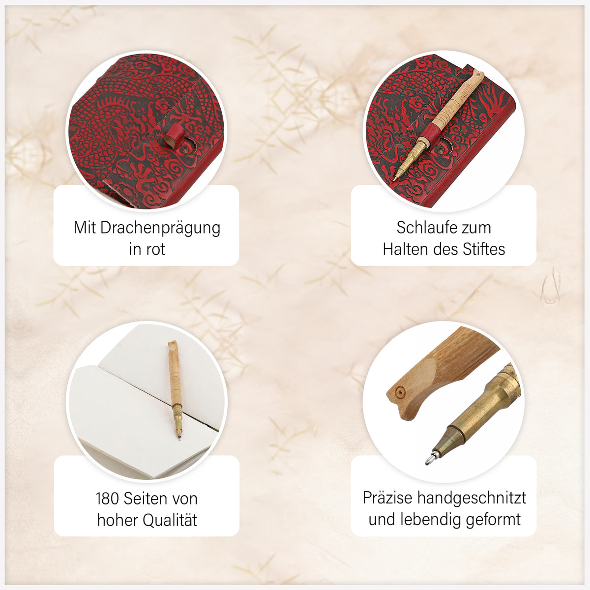 Handgefertigtes Journal mit Drachenprägung aus 100% echtem Leder mit Holzstift, Braun
