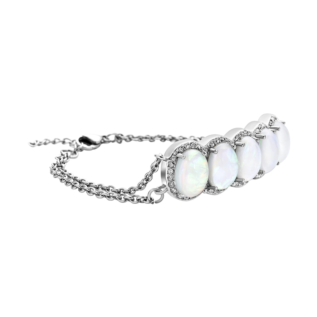 Künstliches, weißes Opal und Kristall-Armband, ca. 18+2.5 cm, silberfarben, ca. 7.00 ct
