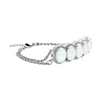 Künstliches, weißes Opal und Kristall-Armband, ca. 18+2.5 cm, silberfarben, ca. 7.00 ct