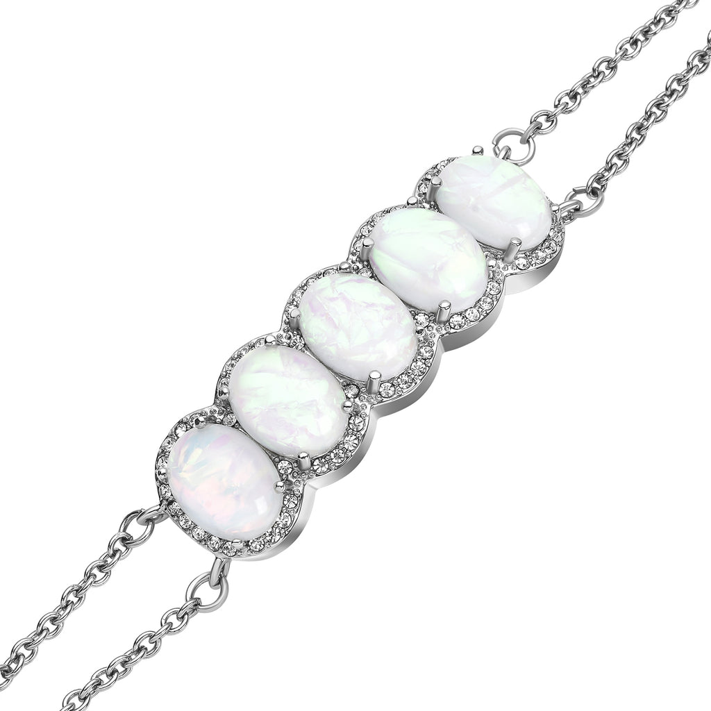Künstliches, weißes Opal und Kristall-Armband, ca. 18+2.5 cm, silberfarben, ca. 7.00 ct