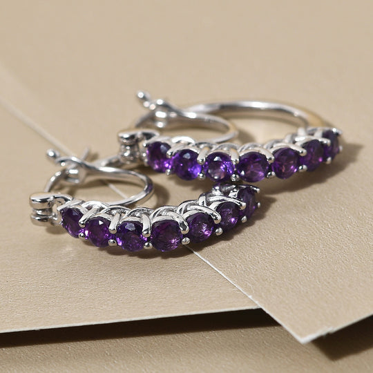 Natürliche, marokkanische Amethyst-Creolen, 925 Silber platiniert ca. 1,53 ct
