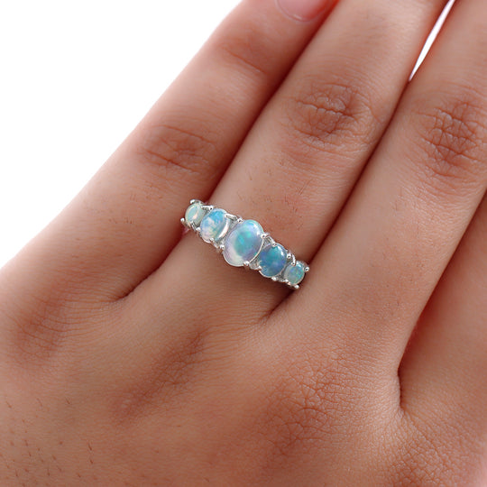 Natürlicher, äthiopischer Opal-Ring, 925 Silber platiniert (Größe 19.00) ca. 1,19 ct