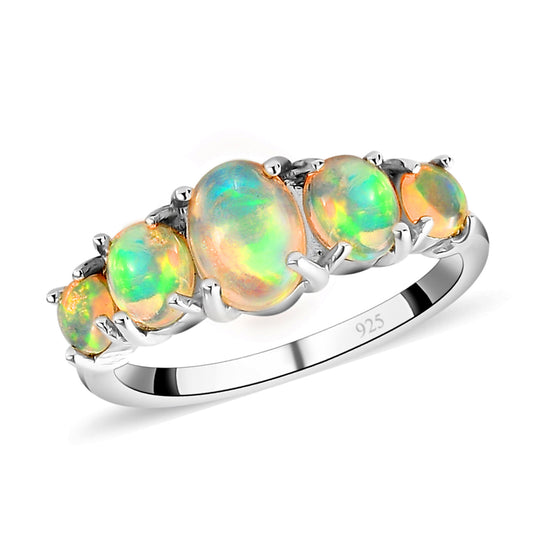 Natürlicher, äthiopischer Opal-Ring, 925 Silber platiniert (Größe 19.00) ca. 1,19 ct