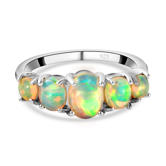 Natürlicher, äthiopischer Opal-Ring, 925 Silber platiniert (Größe 19.00) ca. 1,19 ct
