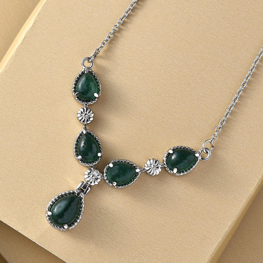 Grünes Aventurin-Collier, ca. 45 cm, Edelstahl ca. 8.76 ct