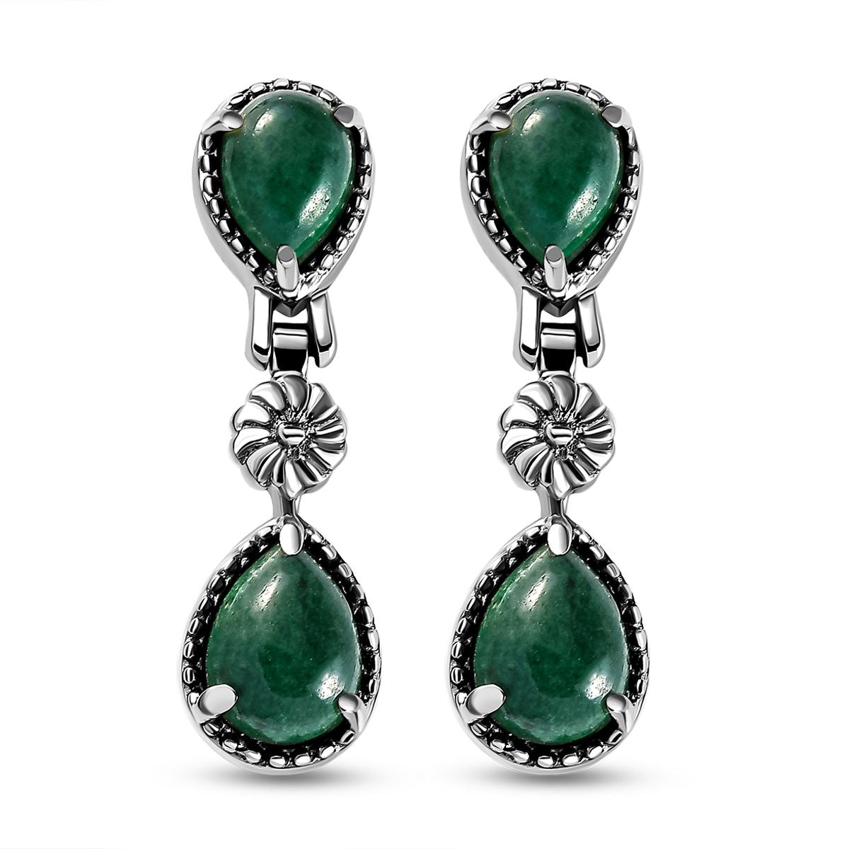 Grüne Aventurin-Ohrringe, Edelstahl ca. 5.02 ct