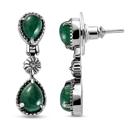 Grüne Aventurin-Ohrringe, Edelstahl ca. 5.02 ct