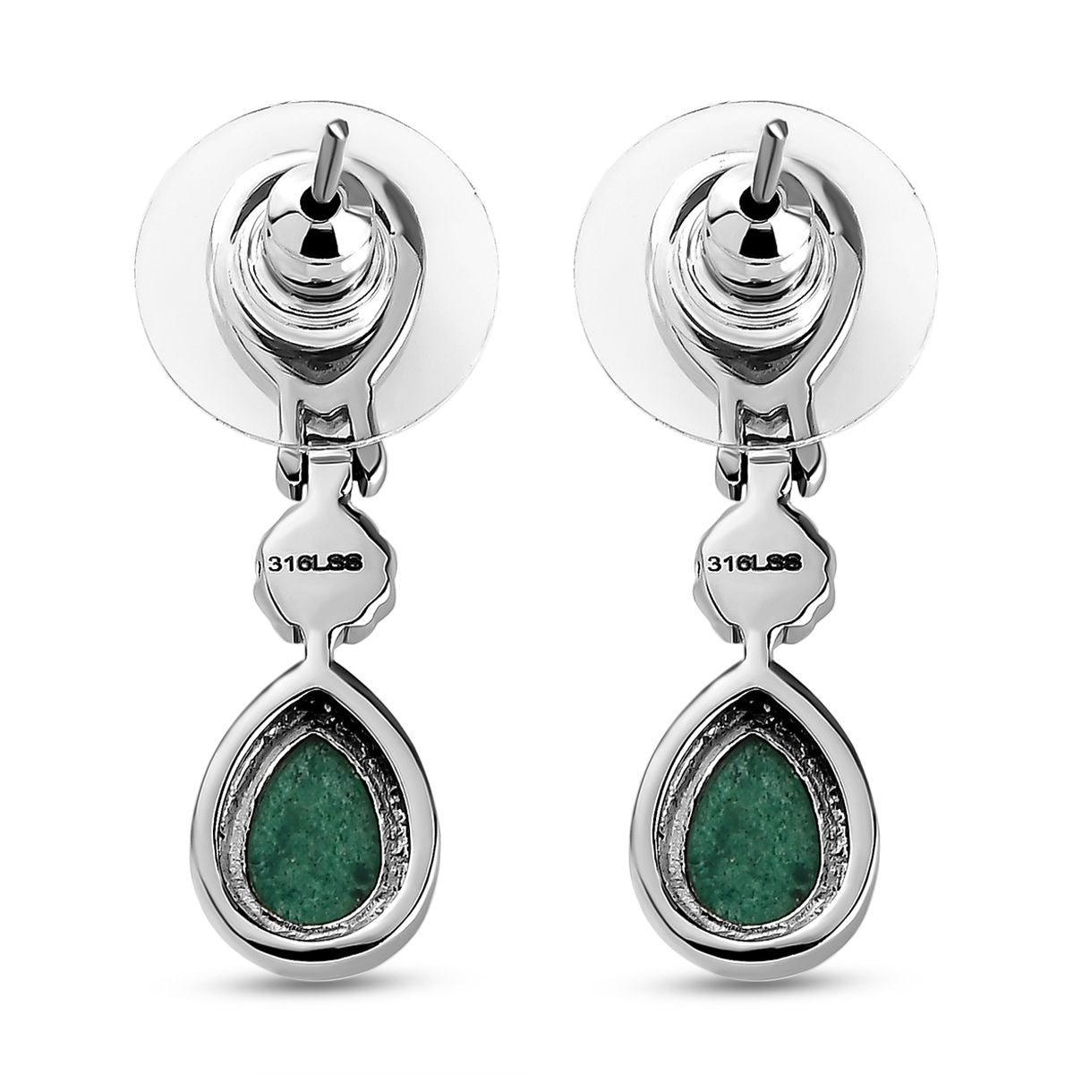 Grüne Aventurin-Ohrringe, Edelstahl ca. 5.02 ct