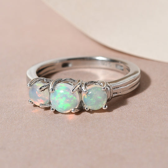 Natürlicher, äthiopischer Opal-Ring, 925 Silber platiniert ca. 0,82 ct