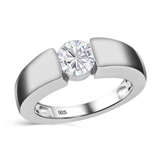 88 Facetten Moissanit-Ring, 925 Silber platiniert ca. 0,79 ct