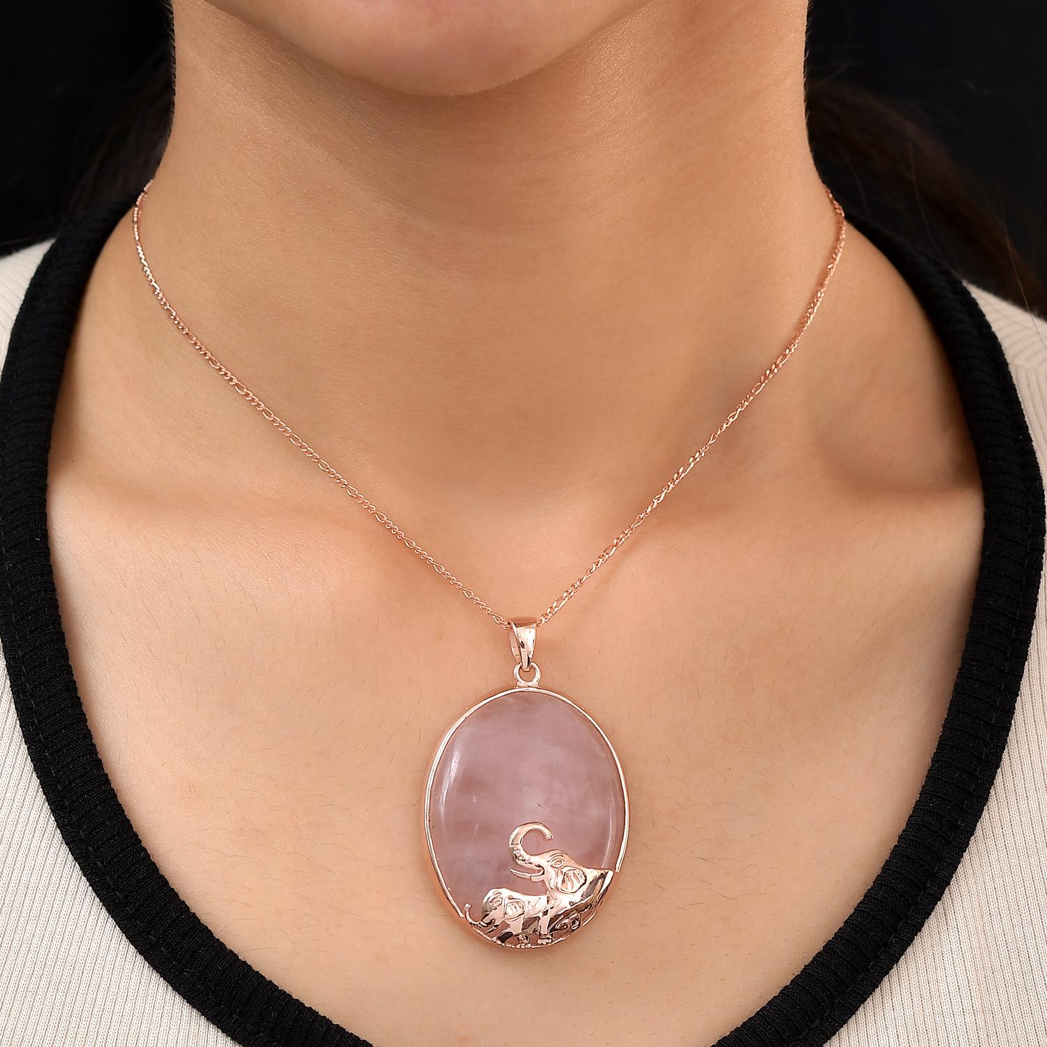 Rosenquarz-Anhänger, 925 Silber rosévergoldet ca. 71,68 ct