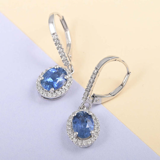 Iliana AAA Ceylon-Saphir und weiße Diamant-Ohrringe, SI G-H, 750 weiß Gold ca. 2,15 ct