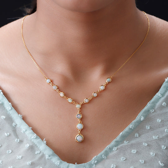 Natürliches, äthiopisches Opal-Collier, ca. 45 cm, 925 Silber vergoldet ca. 3.26 ct