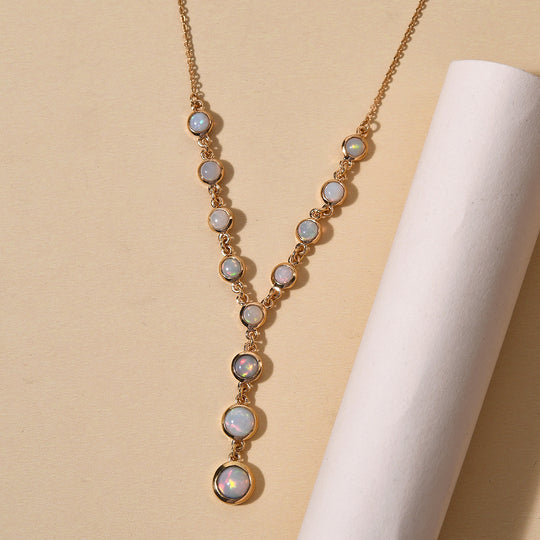 Natürliches, äthiopisches Opal-Collier, ca. 45 cm, 925 Silber vergoldet ca. 3.26 ct