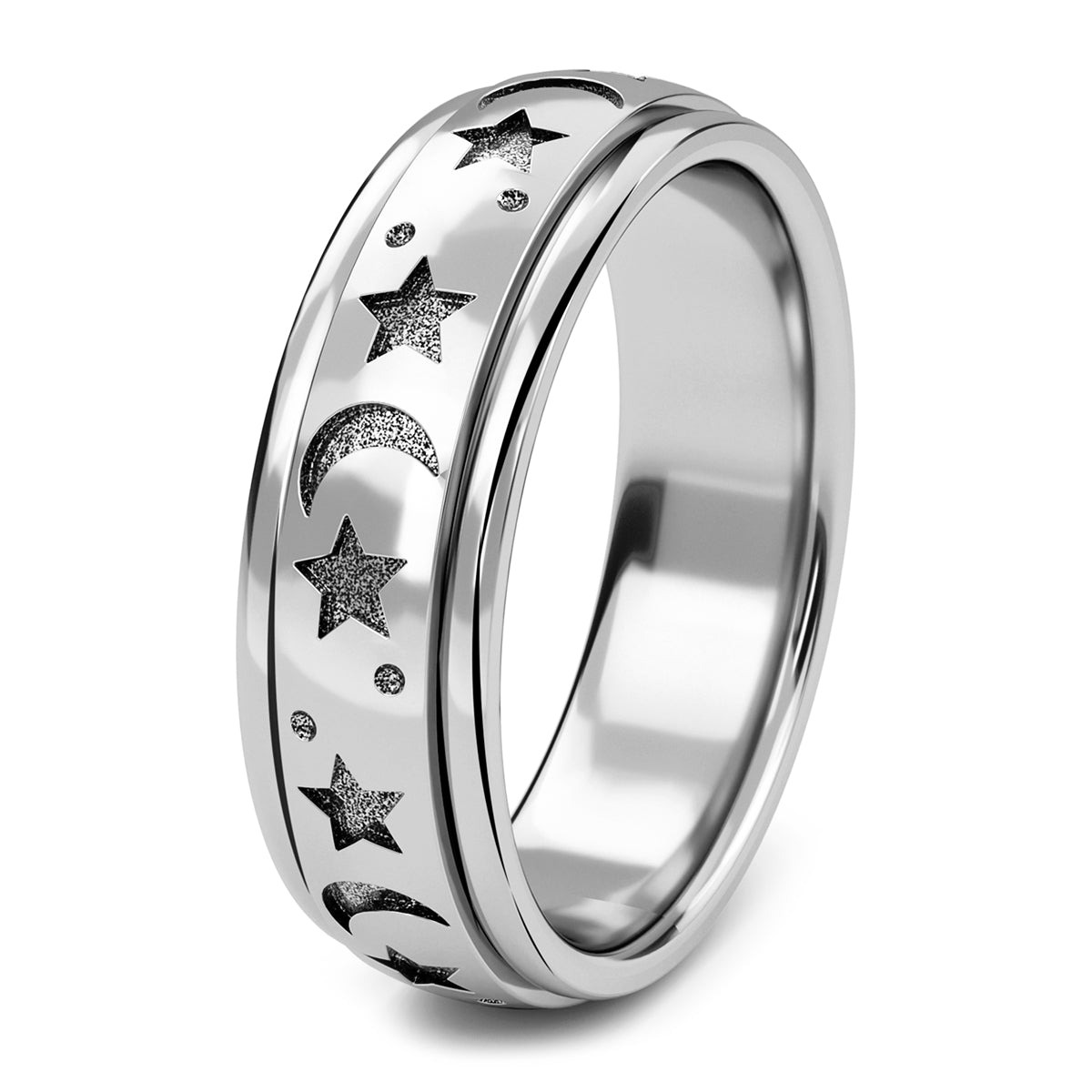 Mond und Sterne Spinning-Ring, reines, ionenbeschichtetes Messing (Größe 17.00) ca. 4,50g