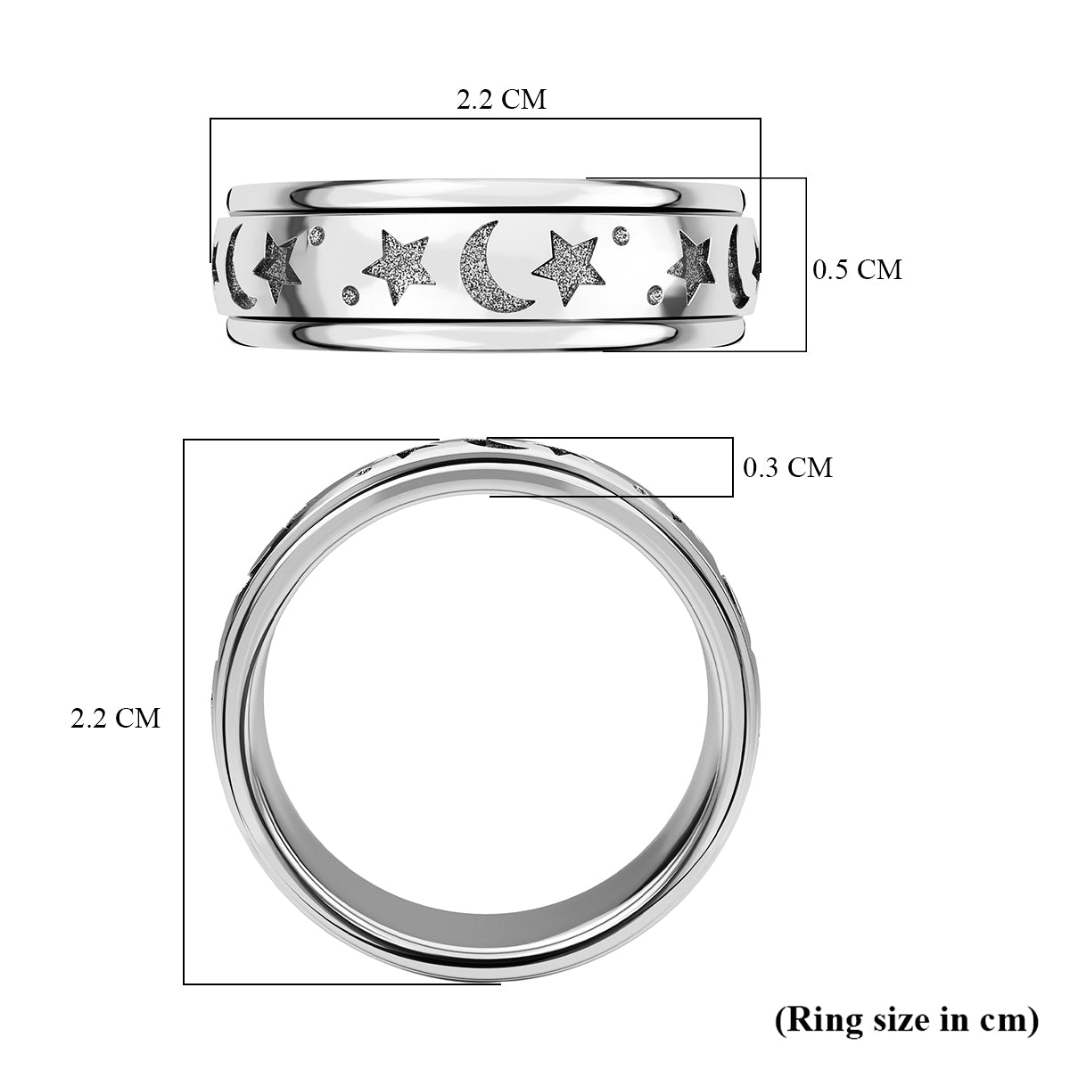 Mond und Sterne Spinning-Ring, reines, ionenbeschichtetes Messing (Größe 17.00) ca. 4,50g