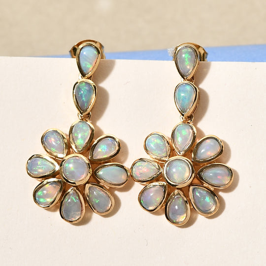 Natürliche, äthiopische Opal-Ohrringe, 925 Silber vergoldet ca. 2,91 ct