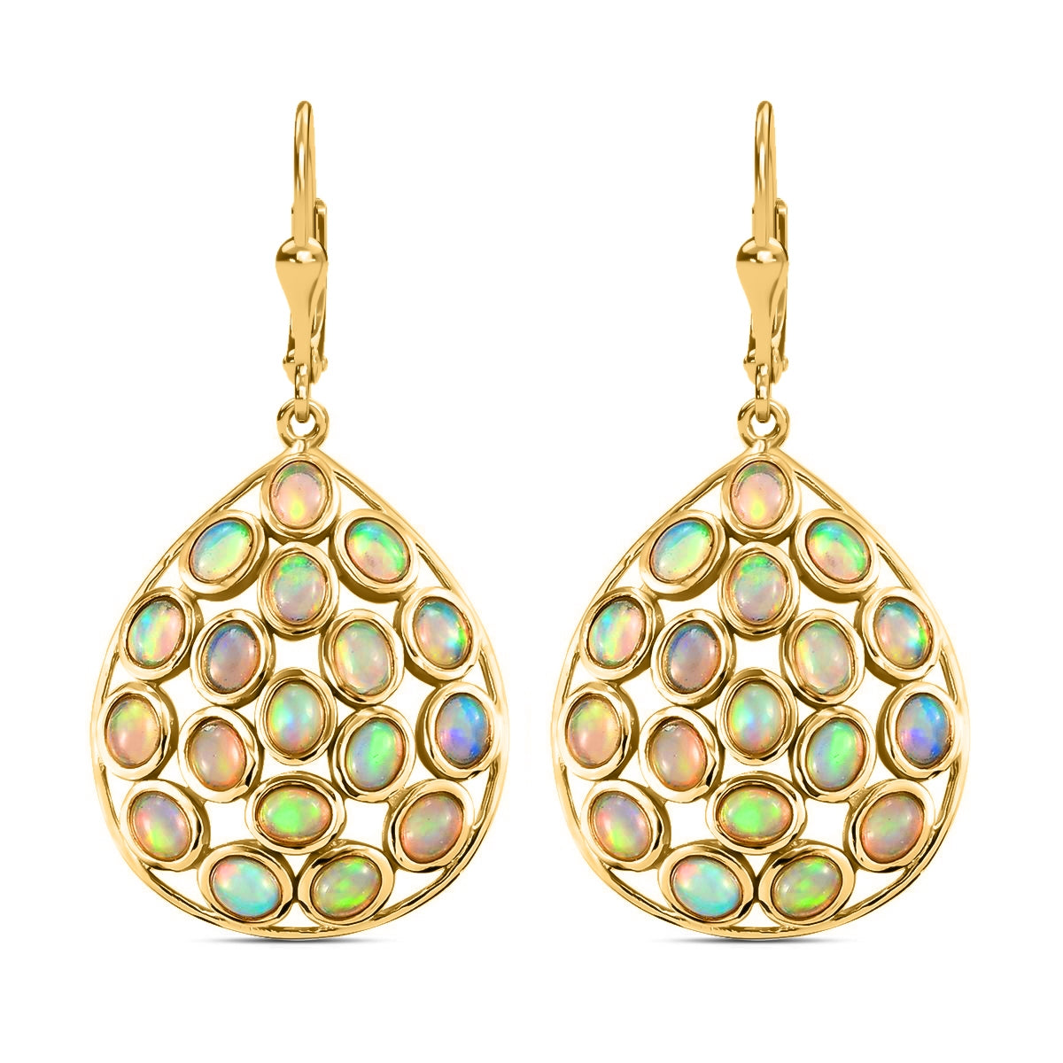Natürliche, äthiopische Opal-Ohrringe, 925 Silber Gelbgold Vermeil ca. 3,67 ct