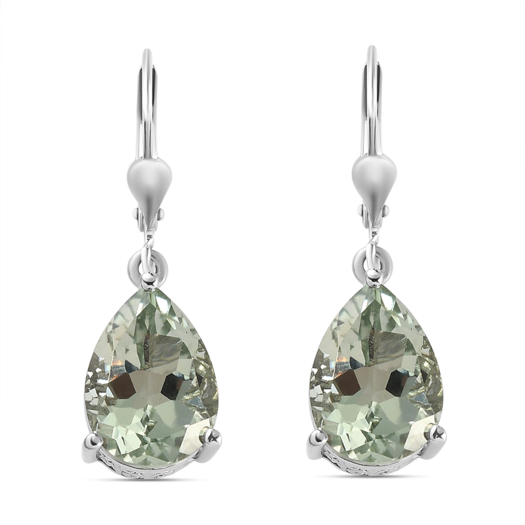 Prasiolith Tropfen-Ohrringe, 925 Silber platiniert ca. 9,58 ct