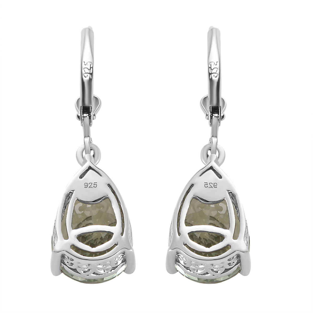 Prasiolith Tropfen-Ohrringe, 925 Silber platiniert ca. 9,58 ct