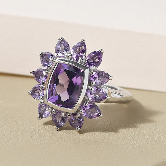 Natürlicher, marokkanischer Amethyst-Ring, 925 Silber platiniert ca. 3.97 ct