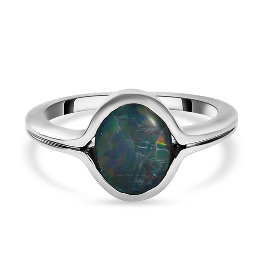 Boulder Opal Triplette-Ring, 925 Silber platiniert ca. 1.23 ct