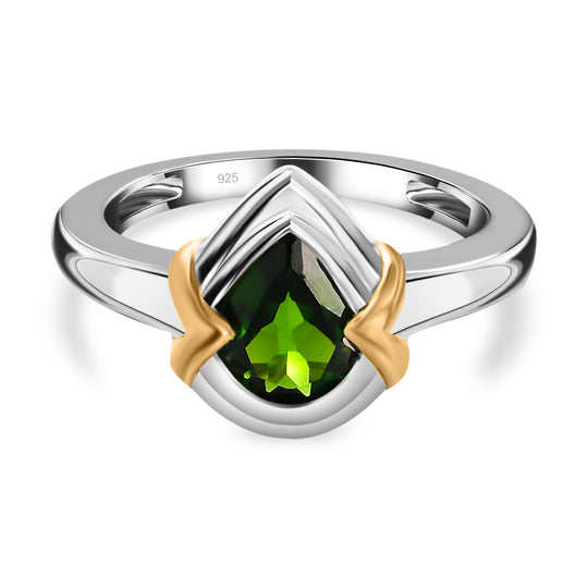 Natürlicher Chromdiopsid Ring 925 Silber Bicolor ca. 1,17 ct