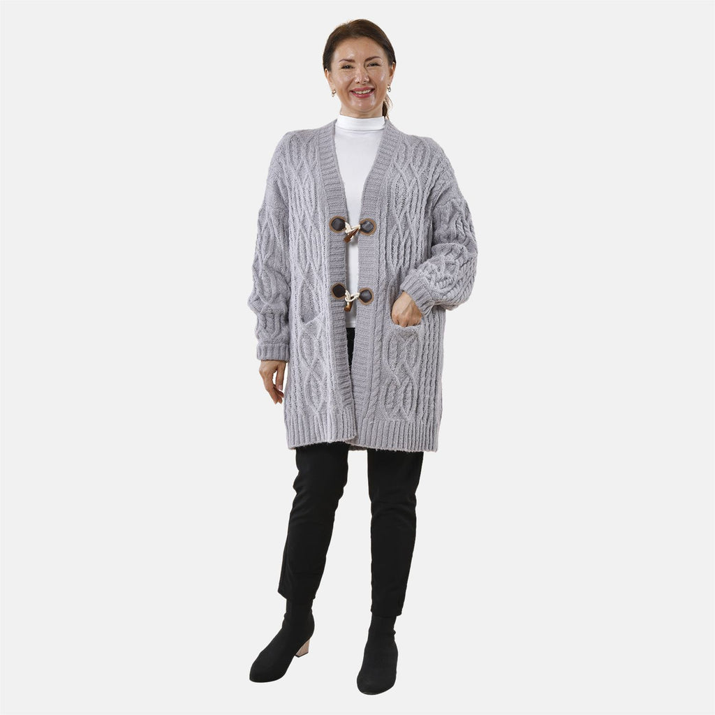 Lange Strickjacke mit Schlaufe, 87x44x60cm, grau