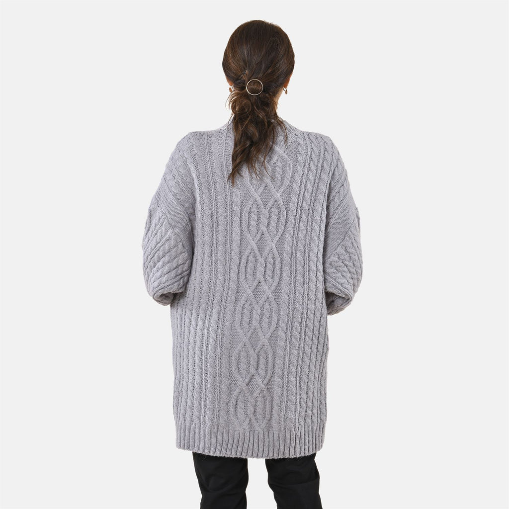 Lange Strickjacke mit Schlaufe, 87x44x60cm, grau