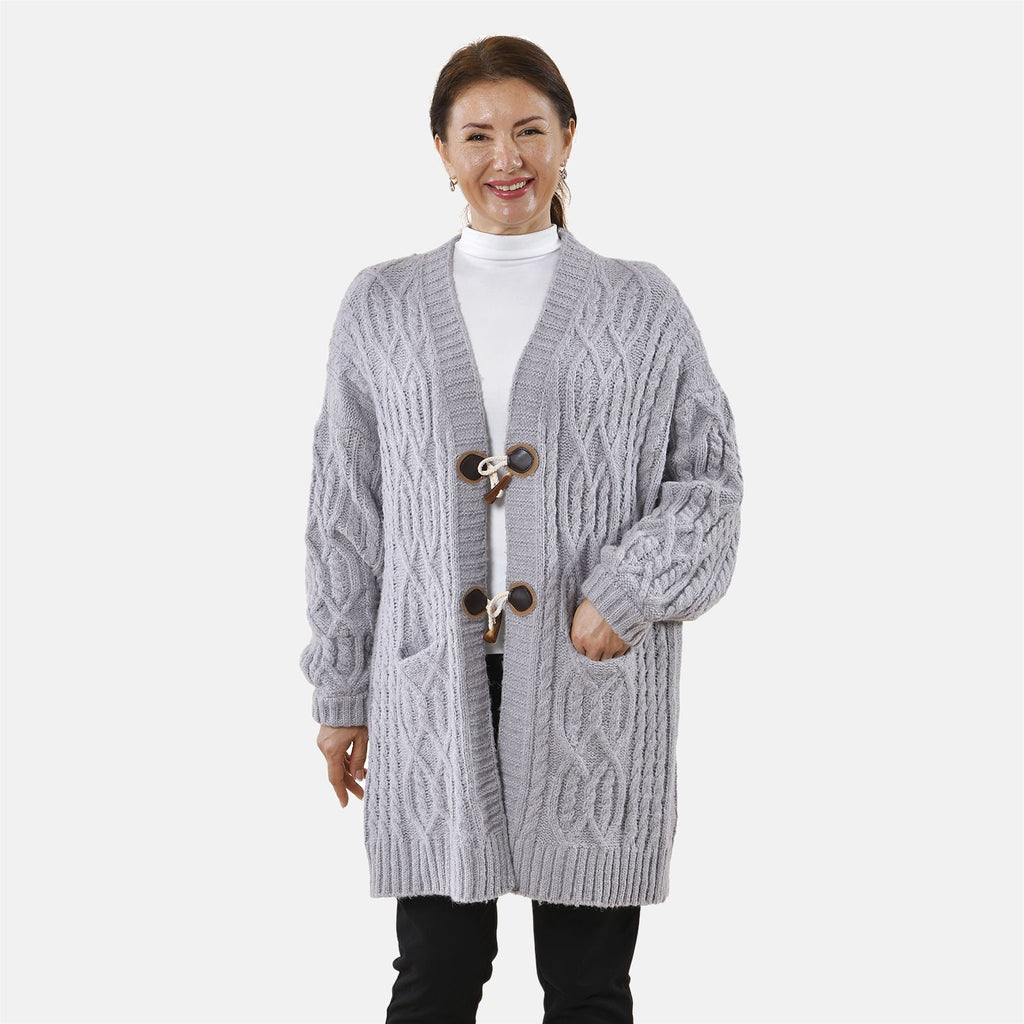 Lange Strickjacke mit Schlaufe, 87x44x60cm, grau