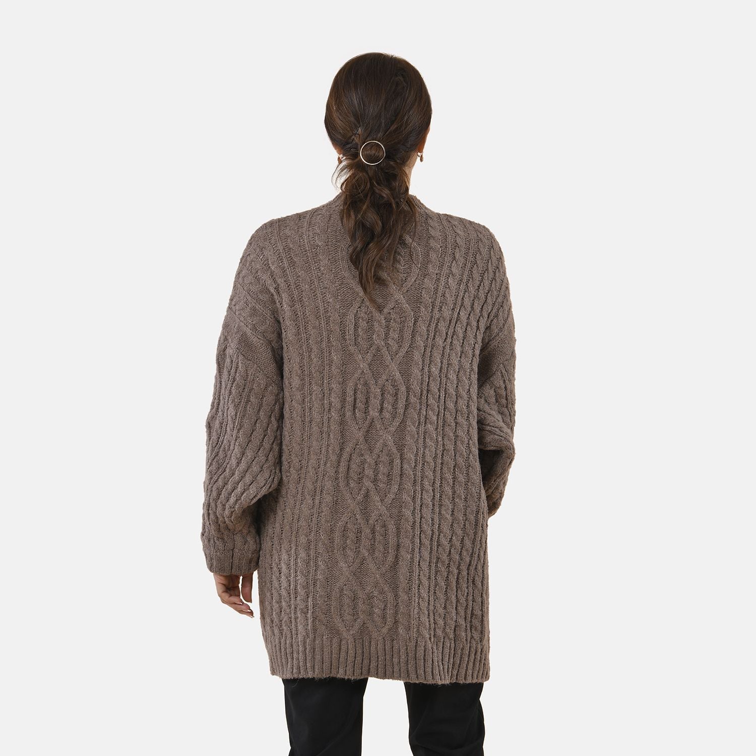 Lange Strickjacke mit Schlaufe, 87x44x60, Braun