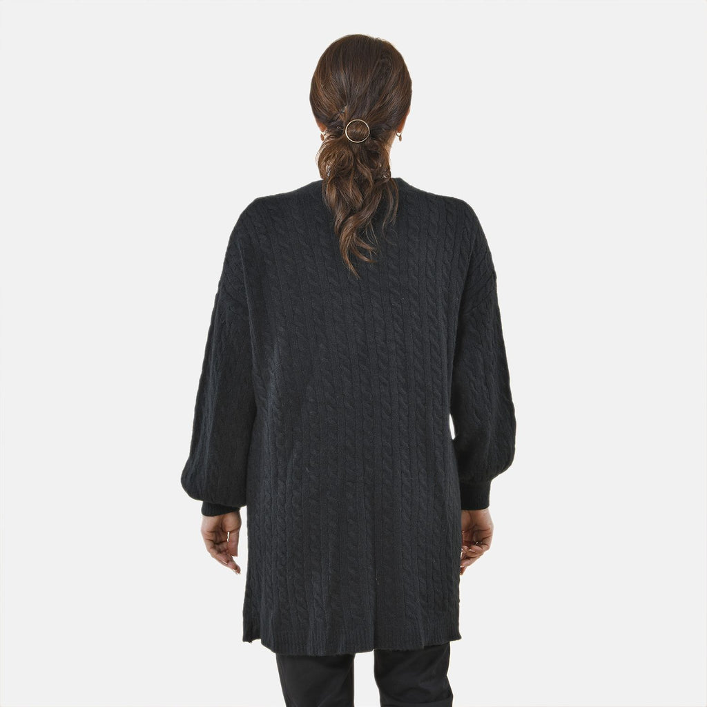 Gestrickter Cardigan mit Zopfmuster, 83x41x53cm, Schwarz