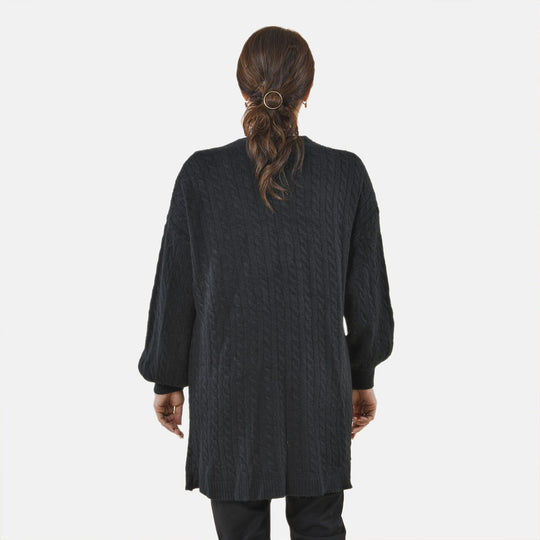 Gestrickter Cardigan mit Zopfmuster, 83x41x53cm, Schwarz
